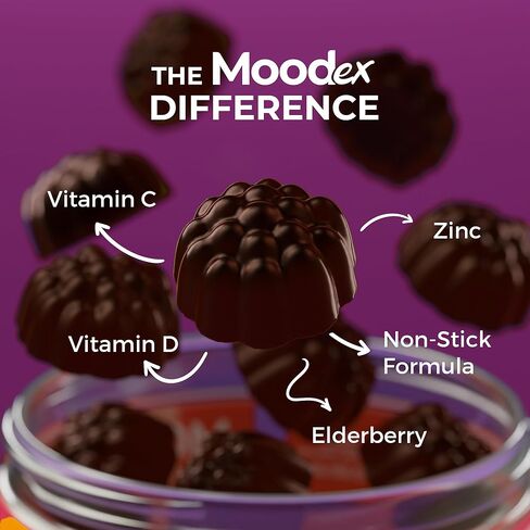 MOODex - علكات دعم المناعة - مكملات نباتية وكيتو منخفضة السكر، للرجال والنساء - مناسبة للأفراد الذين يعانون من عدم تحمل السكر - بحد أقصى 1 جرام سكر لكل 2 علكة - 60 قيراط in Kuwait