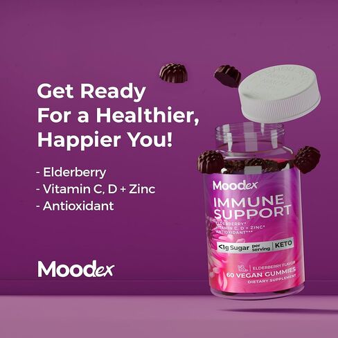 MOODex - علكات دعم المناعة - مكملات نباتية وكيتو منخفضة السكر، للرجال والنساء - مناسبة للأفراد الذين يعانون من عدم تحمل السكر - بحد أقصى 1 جرام سكر لكل 2 علكة - 60 قيراط in Kuwait