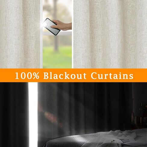 LAMIT 100% Blackout Short Linen Curtains for Cafe, 40 Inch Length Linen Textured Thermal Curtains Back Tab and Rod Pocket Neutral Panels with White Liner for Kitchen, 2 Panels, 34 x 40 Inch, Ivory in Kuwait