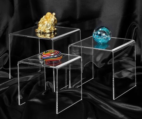 Set of 3 Premium Quality Clear Acrylic Display Stand Risers, 0.25 Inches Thick - 7, 8, 9 Inches in Kuwait