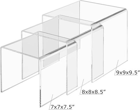 Set of 3 Premium Quality Clear Acrylic Display Stand Risers, 0.25 Inches Thick - 7, 8, 9 Inches in Kuwait