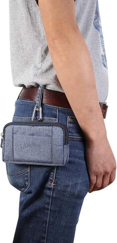 Mens Cell Phone Holster with Belt Loop, Mobile Phone Belt Clip Pouch Black, Men's Bag Zippered Phone Belt Holder Phone Case with Clip Bumbag Protector Waist Pouch Wallet with Carabiner Hook Belt Loop in Saudi Arabia