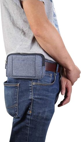 Mens Cell Phone Holster with Belt Loop, Mobile Phone Belt Clip Pouch Black, Men's Bag Zippered Phone Belt Holder Phone Case with Clip Bumbag Protector Waist Pouch Wallet with Carabiner Hook Belt Loop in Saudi Arabia