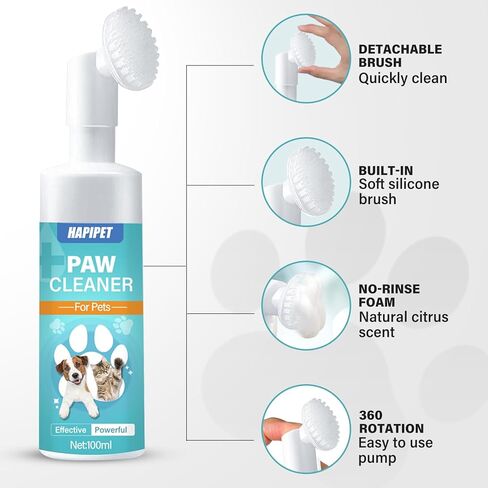 منظف ​​مخالب الكلاب، شامبو مخالب الحيوانات الأليفة بدون شطف ومحمول مع فرشاة سيليكون ناعمة، منظف طبيعي بالكامل للحيوانات الأليفة وغسالة مخالب الكلاب للتنظيف العميق in Kuwait
