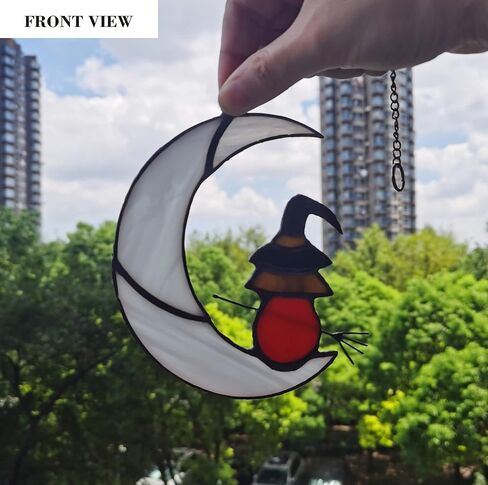 Black Cat On Bule Moon Stained Glass in Kuwait