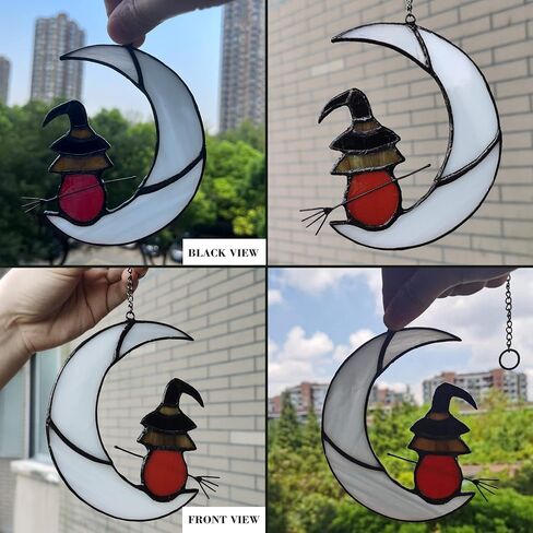 Black Cat On Bule Moon Stained Glass in Kuwait