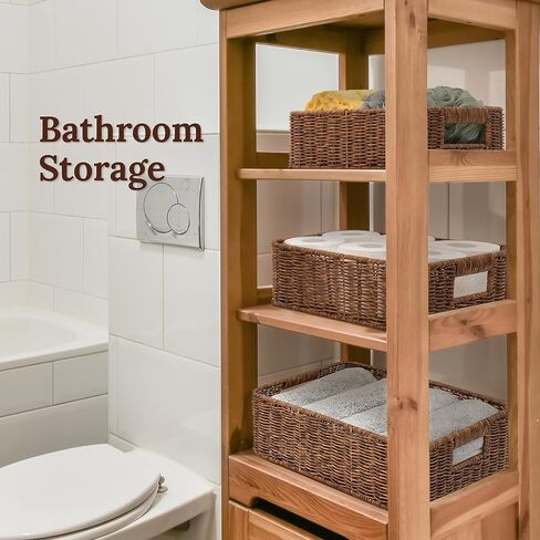 WeeNest Baskets for Storage, Wicker Basket, Rectangular, Set of 3, Toffee | Baskets for Organizing, Pantry Basket, Undershelf Wicker Storage, Storage Baskets for Closet, Baskets for Shelves in Saudi Arabia
