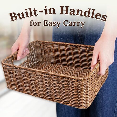 WeeNest Baskets for Storage, Wicker Basket, Rectangular, Set of 3, Toffee | Baskets for Organizing, Pantry Basket, Undershelf Wicker Storage, Storage Baskets for Closet, Baskets for Shelves in Saudi Arabia