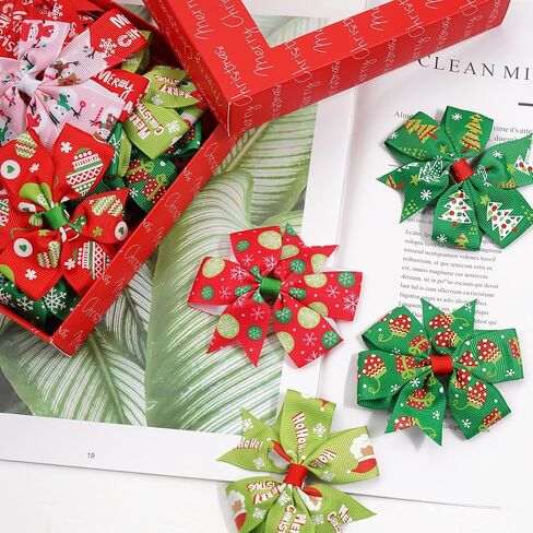 yxiang 10 قطع قوس شعر عيد الميلاد للفتيات عيد الميلاد قوس الشعر التمساح كليب ملون بوتيك إكسسوارات الشعر grosgrain الشريط مشبك شعر كبير مع صندوق هدية لطفلة طفل صغير في سن المراهقة in Kuwait