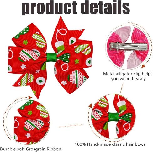 yxiang 10 قطع قوس شعر عيد الميلاد للفتيات عيد الميلاد قوس الشعر التمساح كليب ملون بوتيك إكسسوارات الشعر grosgrain الشريط مشبك شعر كبير مع صندوق هدية لطفلة طفل صغير في سن المراهقة in Kuwait