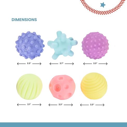Botabee Sensory Balls for Babies - 6 Pack, Textured Multi Soft Ball Set for Toddlers 1-3, Multicolored Montessori Toys for Infant Development, Safe and Educational Baby Toys 6 to 12 Months in Kuwait