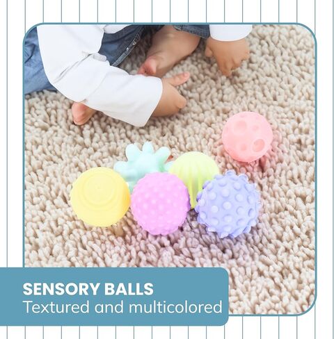 Botabee Sensory Balls for Babies - 6 Pack, Textured Multi Soft Ball Set for Toddlers 1-3, Multicolored Montessori Toys for Infant Development, Safe and Educational Baby Toys 6 to 12 Months in Kuwait