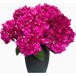 Set of 4pcs - Artificial Bougainvillea Bush Silk Flowers Bouquet Rich Blossom for Home Garden Wedding Decor Faux Flower Shrubs Indoor and Outdoor Plants (Fuchsia)