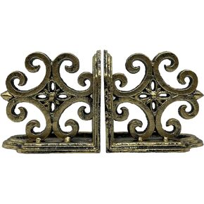 نهايات الكتب المزخرفة، نهايات الكتب من الحديد الزهر للأرفف، مجموعة من 2 حامل للكتب عالي التحمل يدعم حامل الكتب (أبيض عتيق) in Kuwait