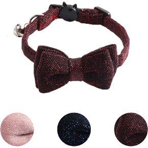 Valentine Cat Collar Breakaway with Bowtie Bell, Purple Heart-Shaped Print Kitten Collar with Removable Cat Bowtie Collar for Kitty Cat (7.4-10.8 inch)
