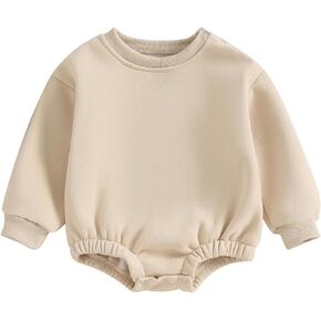 KtwHarnu Baby Boy Girl Fleece Sweatshirt Bubble Romper Oversized Solid Long Sleeve Sweater Romper Warm Fall Winter Outfit