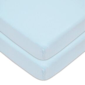 TL Care 2 Pack Fitted Mini Crib Sheet 24" x 38", Soft Breathable Neutral 100% Cotton Jersey Portable Sheet, Blue, for Boys and Girls, Fits Most Pack N Play Mattresses