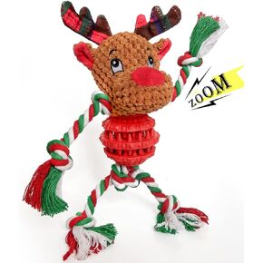 Christmas Squeaky Plush Dog Toys for Small Medium Large Dogs, Durable and Indestructible Dog Christmas Toys, Cute Reindeer Squeaky Dog Toys,Teeth Cleaning and Interactive Puppy Toys