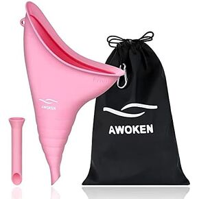 AWOKEN Female Urination Device, Reusable Silicone Female Urinal Women Pee Funnel Women to Pee Standing Up, Female Urinal with Drawstring Bags for Travel and Outdoor Camping