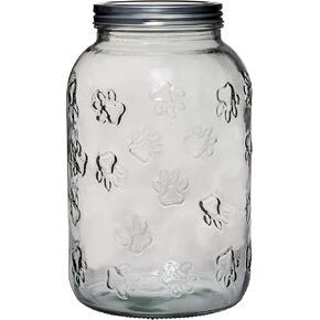 Amici Pet Winston Paw Glass Canister | Dog Treat Storage Container | Clear Embossed Body with Metal Twist-Top Lid | Paw Print Textured Design | 140 Ounce Capacity in Kuwait