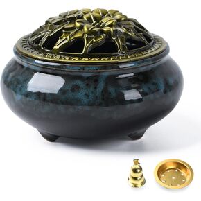 Ceramic Incense Burner with Holder for Stick/Coil Incense,Sage Cones and Mosquito Incense Handmade Smudging Burn Bowl for Cleansing Negative Indoor Energy and Other Incense Rituals(Cyan) in Saudi Arabia