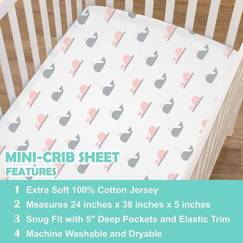 TL Care 2 Pack Fitted Mini Crib Sheets 38x24", White | 100% Natural Cotton Small Nesting Portable Crib Sheet, Fits Pack N Play Mattress - Soft & Breathable, Neutral for Boy & Girl in Saudi Arabia