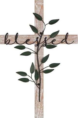 صليب حائط من NIKKY HOME، صليب خشبي للحائط، صليب مزرعة مسيحي، صليب مع أوراق معدنية، يبارك عائلتنا، ديكور صليب روحي، هدايا دينية دينية، ديكور منزلي فني مسيحي in Saudi Arabia
