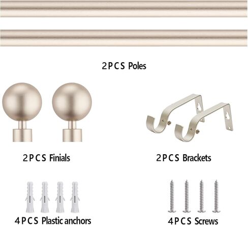3/4 inches Singles Curtain Rod Set with Round Finials，Adjustable 48 to 84 inch，Heavy Duty Curtain Rods for Windows，Chrome, 48-84 inches in Kuwait