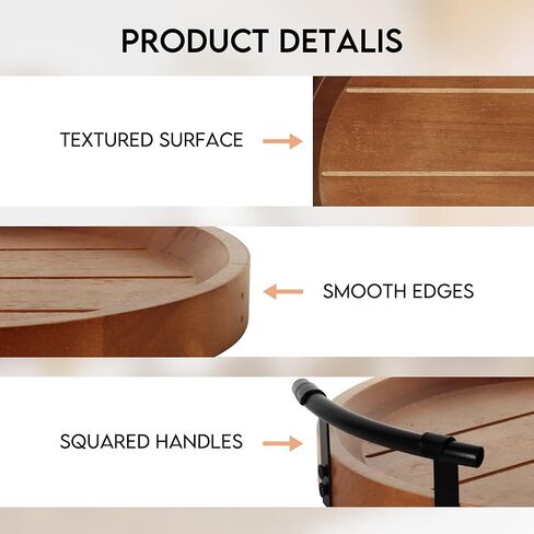 Oakrain Rustic Decorative Tray with Black Metal Handles, Round Wooden Tray for Coffee Table Organizer Home Decor Farmhouse Centerpiece Kitchen Counter Circle Serving Tray Vintage for Home Living Room in Saudi Arabia