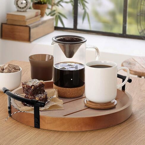 Oakrain Rustic Decorative Tray with Black Metal Handles, Round Wooden Tray for Coffee Table Organizer Home Decor Farmhouse Centerpiece Kitchen Counter Circle Serving Tray Vintage for Home Living Room in Saudi Arabia