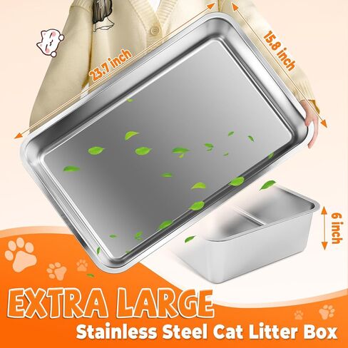 3 مجموعات من صناديق فضلات القطط الكبيرة جدًا المصنوعة من الفولاذ المقاوم للصدأ، مقاس 24 × 16 × 6 بوصة، صندوق فضلات القطط من الفولاذ المقاوم للصدأ ذو الجانب العالي، صندوق فضلات معدني كبير للقطط، صندوق فضلات من الفولاذ المقاوم للصدأ للتحكم في الرائحة in Kuwait