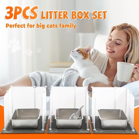 3 مجموعات من صناديق فضلات القطط الكبيرة جدًا المصنوعة من الفولاذ المقاوم للصدأ، مقاس 24 × 16 × 6 بوصة، صندوق فضلات القطط من الفولاذ المقاوم للصدأ ذو الجانب العالي، صندوق فضلات معدني كبير للقطط، صندوق فضلات من الفولاذ المقاوم للصدأ للتحكم في الرائحة in Kuwait