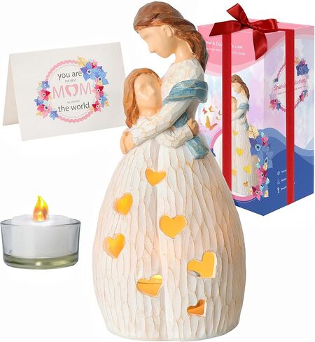 Shelving Solution Gifts for Mom, Mother & Daughter Candle Holder Statue, from Daughter with Flickering LED Candle for Christmas Birthday Bride Gift Home Bathroom Tabletop Ornaments in Kuwait