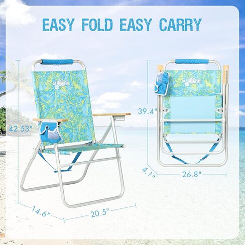 كرسي شاطئ Old Bahama Bay Fiji كبير الحجم ذو 5 أوضاع، 22.44 × 14.96 × 37.01 بوصة، أزرق/أخضر in Kuwait