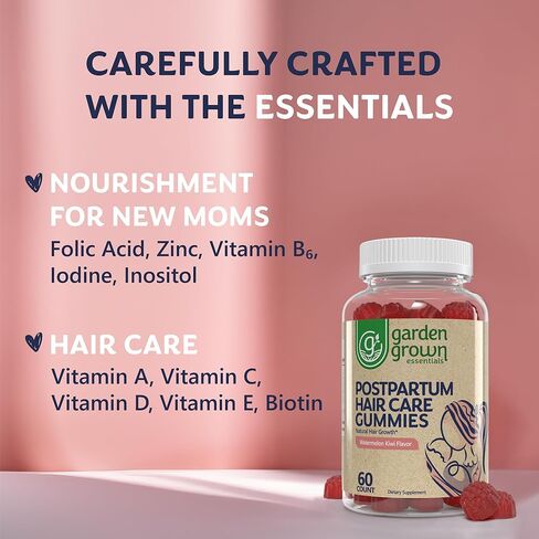 علكات تساقط الشعر بعد الولادة للنساء - مُصممة للعناية بالشعر بعد الولادة، والنمو، وصحة فروة الرأس، وإعادة النمو، وتساقط الشعر، والجلد والأظافر - 6000 ميكروجرام من البيوتين ومزيج الفيتامينات للأمهات - صُنع في الولايات المتحدة الأمريكية in Kuwait