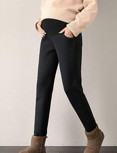 HUGYOIU سراويل حمل شتوية فوق عثرة الصوف شيربا مبطنة Sweatpants للنساء الحوامل مع جيوب in Kuwait