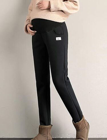 HUGYOIU سراويل حمل شتوية فوق عثرة الصوف شيربا مبطنة Sweatpants للنساء الحوامل مع جيوب in Kuwait