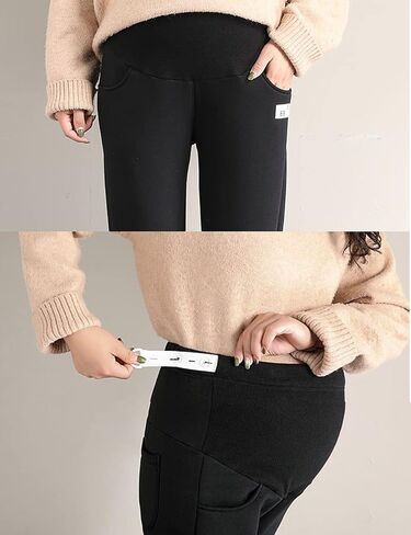 HUGYOIU سراويل حمل شتوية فوق عثرة الصوف شيربا مبطنة Sweatpants للنساء الحوامل مع جيوب in Kuwait