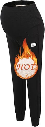 HUGYOIU سراويل حمل شتوية فوق عثرة الصوف شيربا مبطنة Sweatpants للنساء الحوامل مع جيوب in Kuwait