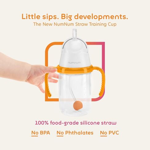 NumNum Weighted Straw Cup for Infant, 6-12 months & Toddler - Expert Endorsed 7oz Training Baby Cups w/Removable Handles - Easy to Use Self Feeding & Babies Drinking Skills - 100% Food-Grade Silicone in Kuwait