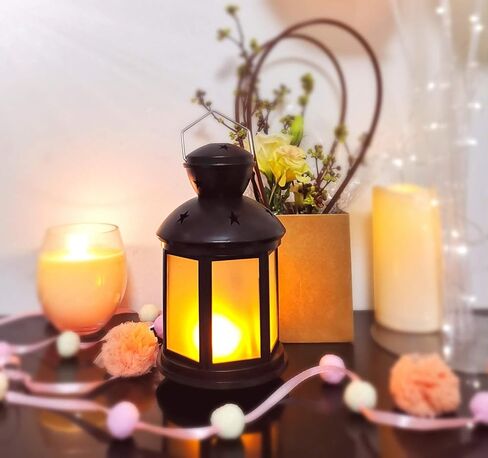 فوانيس زخرفية عتيقة تعمل بالبطارية LED، مع مؤقت 6 ساعات، داخلي/خارجي، فوانيس صغيرة ديكور لعيد الميلاد، أسود-قطعة واحدة in Kuwait