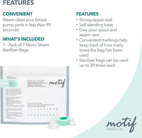 Motif Medical, Breast Pump Parts and Accessories Microwave Steaming Bags - Pack of 7 in Saudi Arabia