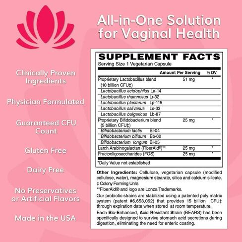 V-Luxe 15 Billion CFU Probiotics for Bacterial Vaginosis, Yeast Infections, & UTIs Backed by Science, Formulated for Women, Natural Remedy to Balance pH & Prevent Recurring Infections | 30 Day Supply in Saudi Arabia