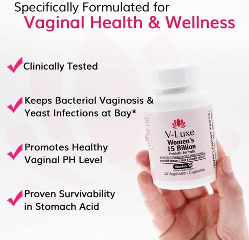V-Luxe 15 Billion CFU Probiotics for Bacterial Vaginosis, Yeast Infections, & UTIs Backed by Science, Formulated for Women, Natural Remedy to Balance pH & Prevent Recurring Infections | 30 Day Supply in Saudi Arabia