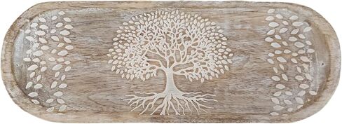 VANIYA CRAFTS® حامل بخور خشبي مصنوع يدويًا بتصميم شجرة الحياة على شكل قارب، حامل بخور لديكور المنزل والمطعم (11X4، أبيض عتيق) in Kuwait