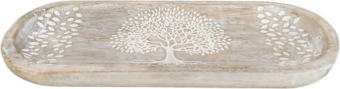 VANIYA CRAFTS® حامل بخور خشبي مصنوع يدويًا بتصميم شجرة الحياة على شكل قارب، حامل بخور لديكور المنزل والمطعم (11X4، أبيض عتيق) in Kuwait
