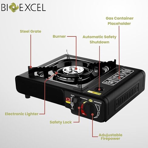 موقد التخييم Bioexcel عالي الأداء 10000 وحدة حرارية بريطانية، موقد محمول مع وقود مزدوج، كل من البيوتان والبروبان - موقد البيوتان الحراري القابل للتعديل - مثالي للطهي في الهواء الطلق، والتخييم، والنزهة والمغامرات in Kuwait