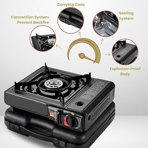 موقد التخييم Bioexcel عالي الأداء 10000 وحدة حرارية بريطانية، موقد محمول مع وقود مزدوج، كل من البيوتان والبروبان - موقد البيوتان الحراري القابل للتعديل - مثالي للطهي في الهواء الطلق، والتخييم، والنزهة والمغامرات in Kuwait