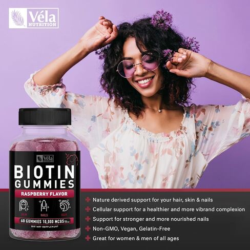 علكة فيلا بيوتين 10000 ميكروجرام | أعلى فعالية للشعر والبشرة والأظافر الصحية للنساء والرجال والأطفال، مكمل غذائي قابل للمضغ | 60 عدد in Kuwait