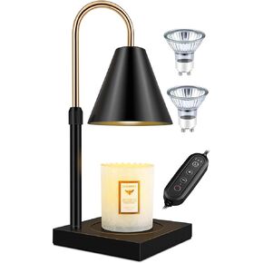 Candle Warmer Lamp with Timer Adjustable Height and Brightness Electric Candle Lamp Warmer for Large & Small Jar Scented Candle Vintage Wax Melt Warmer with Wood Base, Black in Kuwait